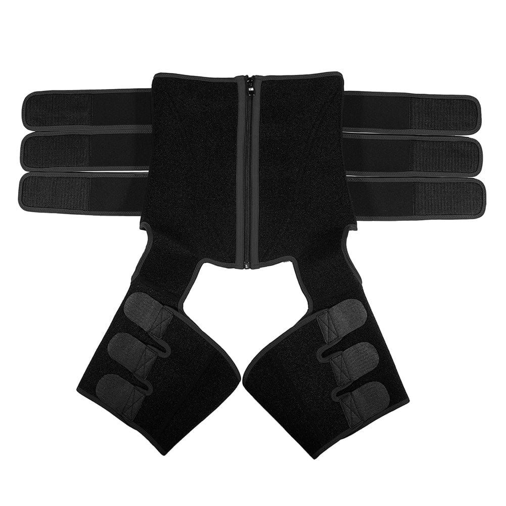 E- Black Tummy And Thigh Shaper Neoprene 3 Belts Abdominal Control