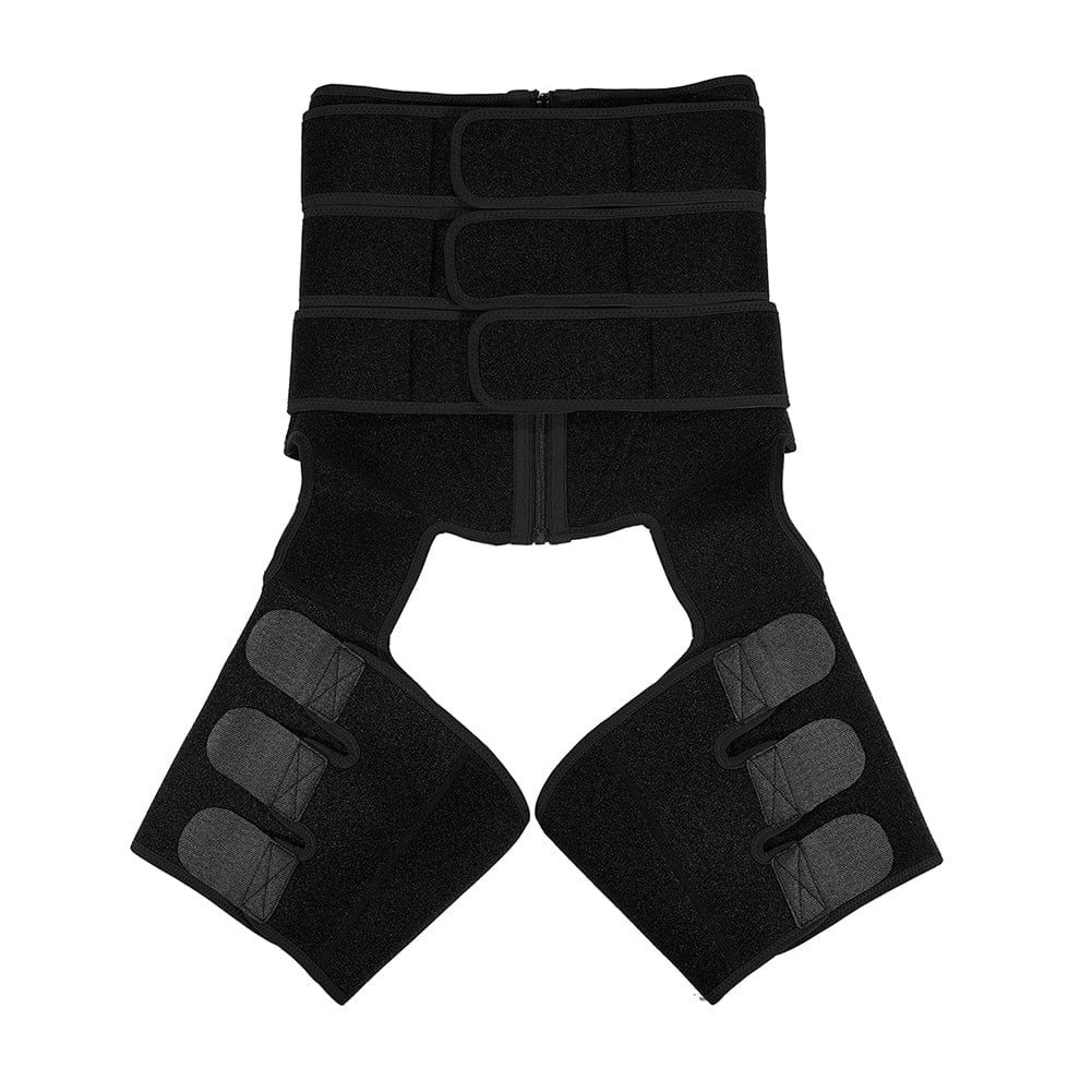 E- Black Tummy And Thigh Shaper Neoprene 3 Belts Abdominal Control