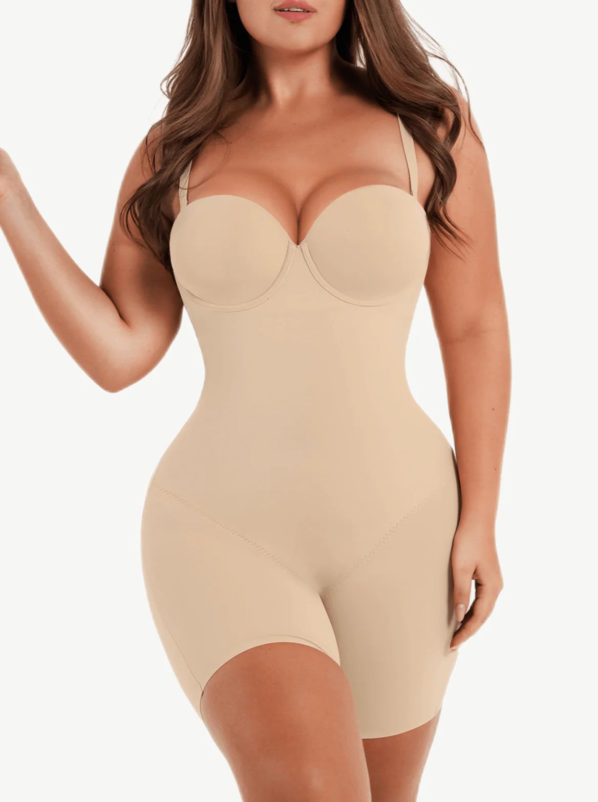 G- 3 hook Fancy Cupped Mid-Thigh Tummy Control Shapewear