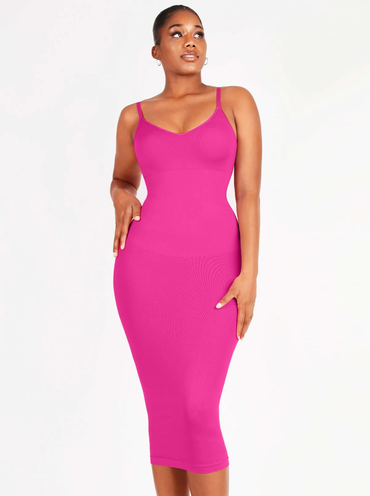 F- Eco-friendly Spaghetti Strap V-neck Snatched Seamless Shaper Dress