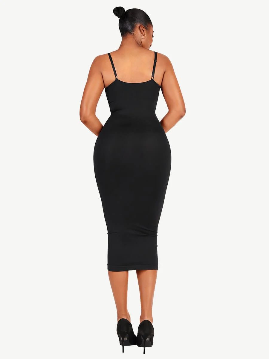 F- Eco-friendly Spaghetti Strap V-neck Snatched Seamless Shaper Dress