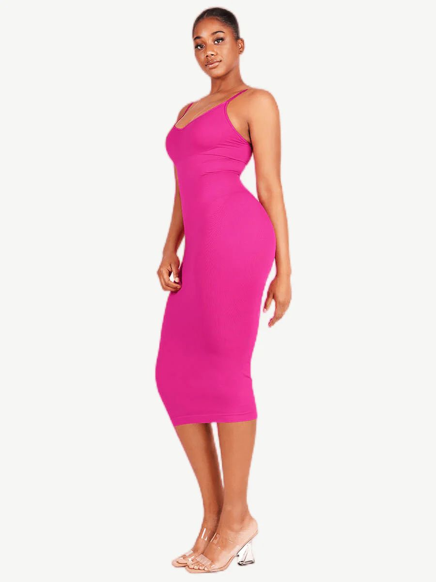 F- Eco-friendly Spaghetti Strap V-neck Snatched Seamless Shaper Dress