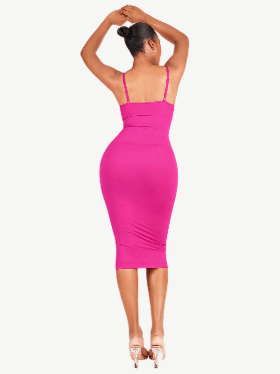 F- Eco-friendly Spaghetti Strap V-neck Snatched Seamless Shaper Dress